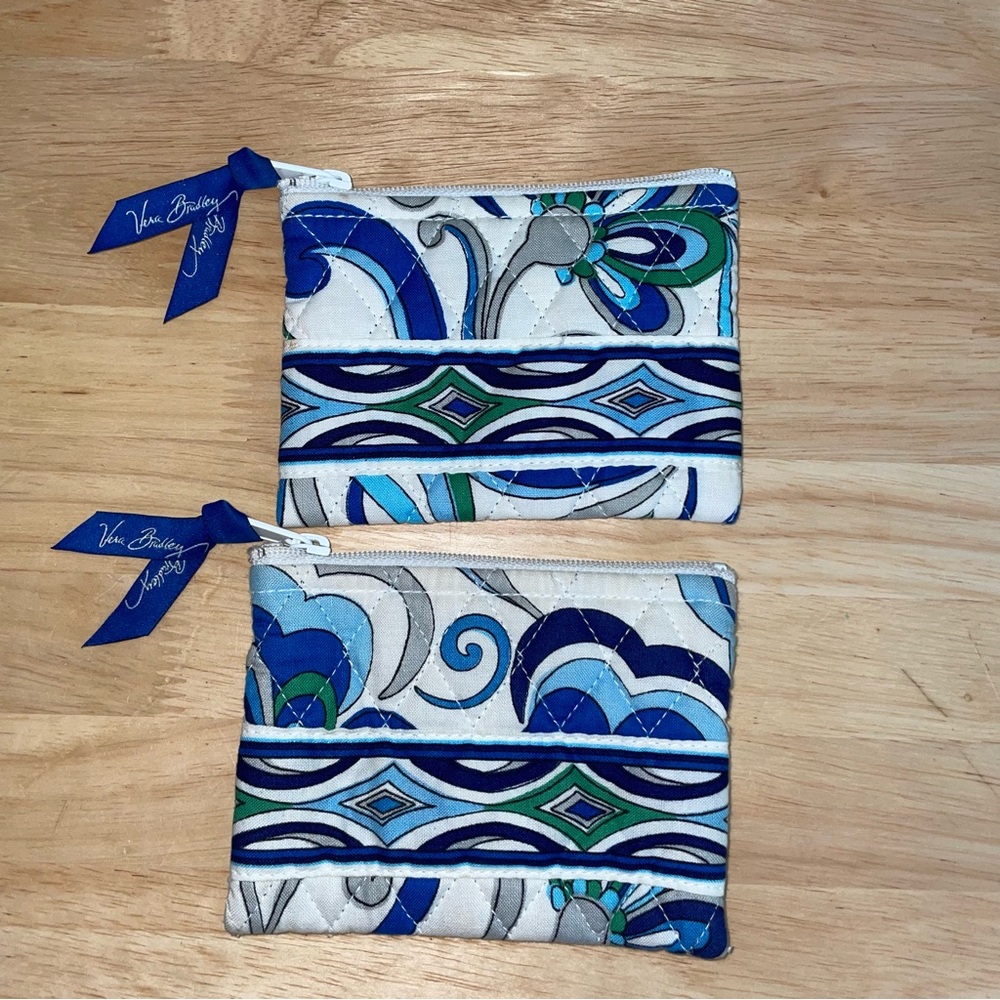 Vera Bradley Cosmetic Bag Zippered Bags 2 Mini Matching Blue & Green